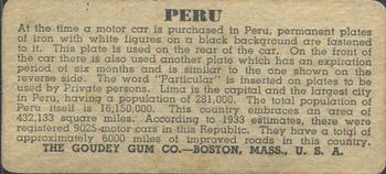 1937 Goudey Auto License Plates (R19-2) #NNO Peru Back