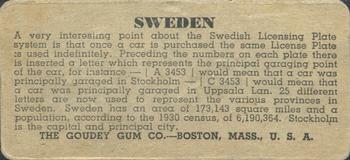1937 Goudey Auto License Plates (R19-2) #NNO Sweden Back