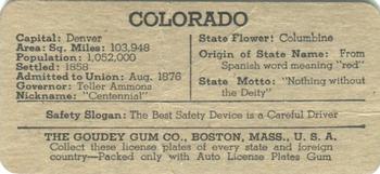 1938 Goudey Auto License Plates (R19-3) #NNO Colorado Back