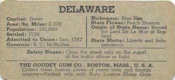 1938 Goudey Auto License Plates (R19-3) #NNO Delaware Back