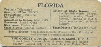 1938 Goudey Auto License Plates (R19-3) #NNO Florida Back