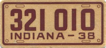 1938 Goudey Auto License Plates (R19-3) #NNO Indiana Front