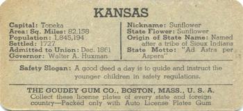 1938 Goudey Auto License Plates (R19-3) #NNO Kansas Back