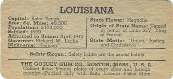 1938 Goudey Auto License Plates (R19-3) #NNO Louisiana Back
