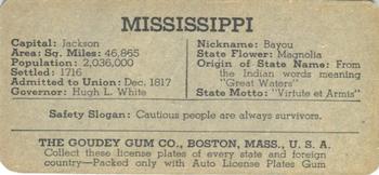 1938 Goudey Auto License Plates (R19-3) #NNO Mississippi Back