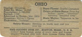1938 Goudey Auto License Plates (R19-3) #NNO Ohio Back