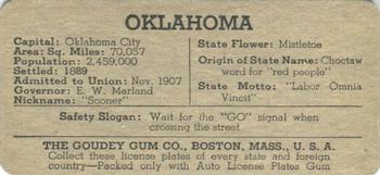 1938 Goudey Auto License Plates (R19-3) #NNO Oklahoma Back