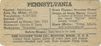 1938 Goudey Auto License Plates (R19-3) #NNO Pennsylvania Back