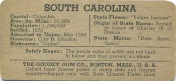 1938 Goudey Auto License Plates (R19-3) #NNO South Carolina Back