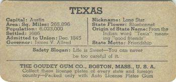1938 Goudey Auto License Plates (R19-3) #NNO Texas Back