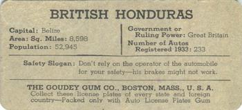 1938 Goudey Auto License Plates (R19-3) #NNO British Honduras Back