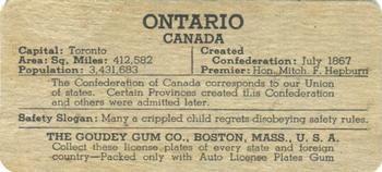 1938 Goudey Auto License Plates (R19-3) #NNO Ontario Back