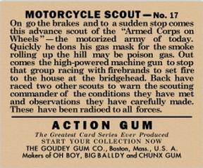 1938 Goudey Action Gum (R1) #17 Motorcycle Scout Back