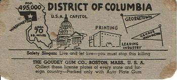 1939 Goudey Auto License Plates (R19-4) #NNO District of Columbia Back