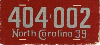 1939 Goudey Auto License Plates (R19-4) #NNO North Carolina Front