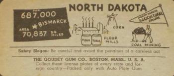 1939 Goudey Auto License Plates (R19-4) #NNO North Dakota Back