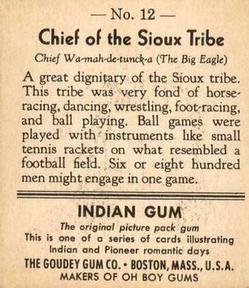 1947 Goudey Indian Gum (R773) #12 Chief of the Sioux Tribe Back