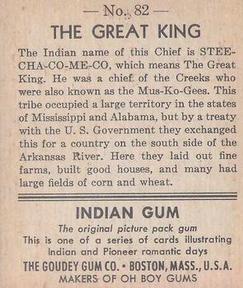 1947 Goudey Indian Gum (R773) #82 The Great King Back