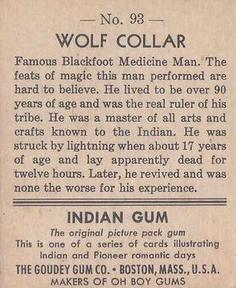 1947 Goudey Indian Gum (R773) #93 Wolf Collar Back