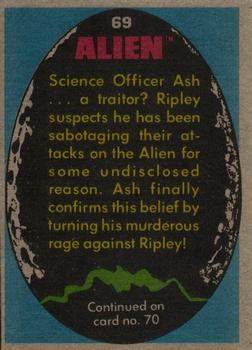 1979 Topps Alien #69 Ash Runs Amok! Back