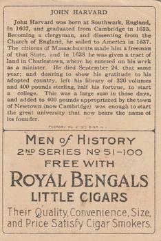 1911 American Tobacco Company Heroes of History / Men of History (T68) #NNO John Harvard Back