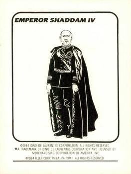 1984 Fleer Dune - Stickers #17 Emperor Shaddam IV / Emperor Shaddam IV Back