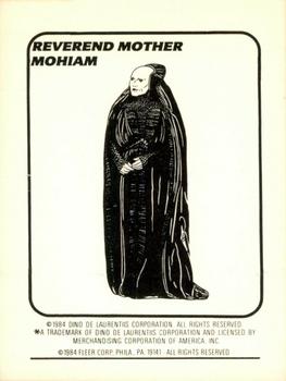 1984 Fleer Dune - Stickers #21 Chani / Reverend Mother Mohiam Back