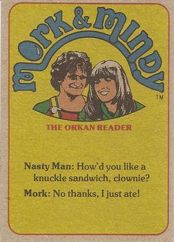 1978 Topps Mork & Mindy #22 My arms fell asleep! Quick... Dip them in coffee! Back