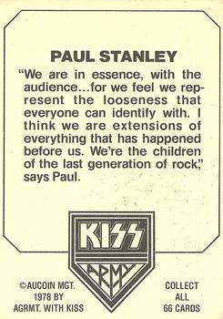 1978 Donruss Kiss #1 Paul Stanley Back