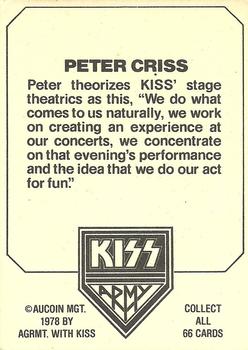 1978 Donruss Kiss #2 Peter Criss Back