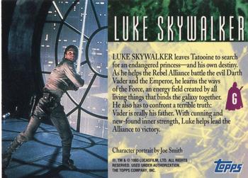 1993 Topps Star Wars Galaxy - Just Toys Bend 'Em #G Luke Skywalker Back