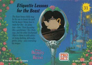 1992 Pro Set Beauty and the Beast #31 Etiquette Lessons for the Beast Back