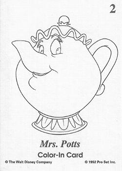 1992 Pro Set Beauty and the Beast - Color in Cards #C2 Chip / Mrs. Potts Back