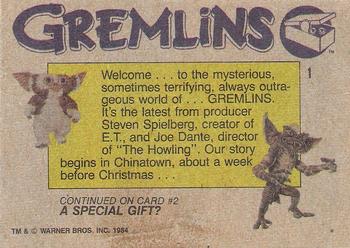 1984 Topps Gremlins #1 Gremlins / Title Card Back