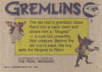 1984 Topps Gremlins #5 The Mogwai Back