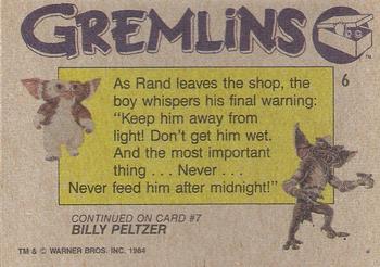 1984 Topps Gremlins #6 The Final Warning Back