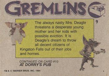 1984 Topps Gremlins #9 Nasty Mrs. Deagle! Back