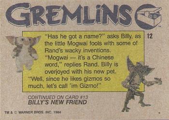 1984 Topps Gremlins #12 Introducing Gizmo Back