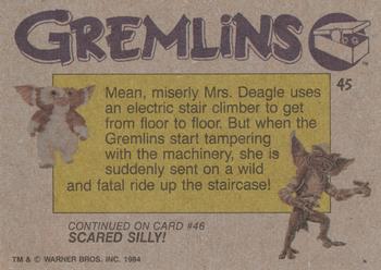 1984 Topps Gremlins #45 Mrs. Deagle's Fate Back