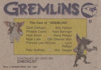 1984 Topps Gremlins #81 The Young Performers Back