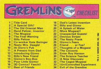 1984 Topps Gremlins #82 Gremlins Checklist Front