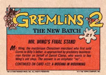 1990 Topps Gremlins 2: The New Batch #21 Mr. Wing's Final Stand Back