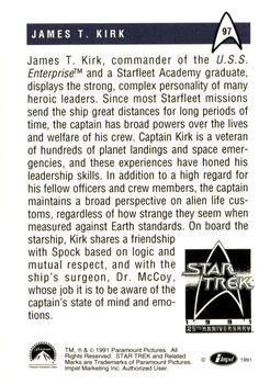 1991 Impel Star Trek 25th Anniversary #97 James T. Kirk Back