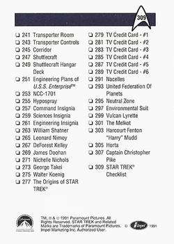 1991 Impel Star Trek 25th Anniversary #309 STAR TREK Checklist Back