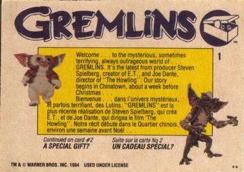1984 O-Pee-Chee Gremlins #1 Gremlins / Title Card Back