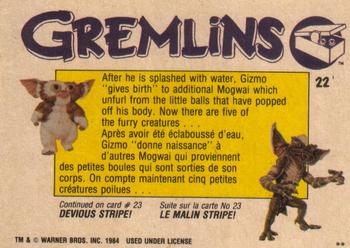 1984 O-Pee-Chee Gremlins #22 Unexpected Guests! Back