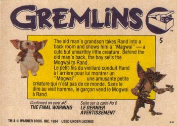 1984 O-Pee-Chee Gremlins #5 The Mogwai Back