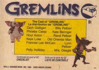 1984 O-Pee-Chee Gremlins #81 The Young Performers Back