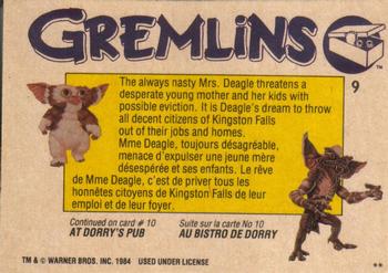 1984 O-Pee-Chee Gremlins #9 Nasty Mrs. Deagle! Back