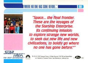 1992 Impel Star Trek: The Next Generation #001 Where No One Has Gone Before Back